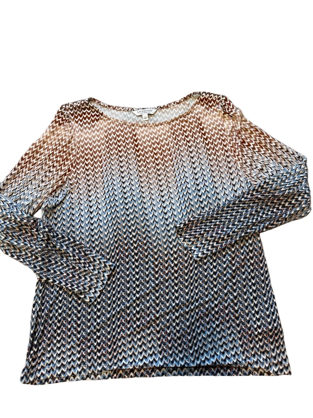 Liverpool Brown /blue Chevron Knit Top sz L